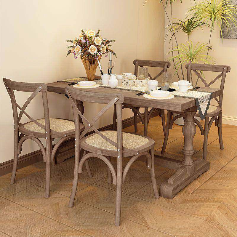 实木复古餐桌家用饭桌美式餐厅桌子罗马柱法式乡村长方形长桌