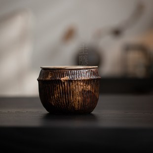 侘寂洗水建水家用复古粗陶茶盂茶洗茶渣斗茶道零配 圭隐堂粉引日式