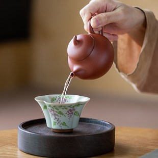 功夫茶具小套装 画续紫砂茶壶梨形手绘紫藤花主人杯一壶一杯礼盒装