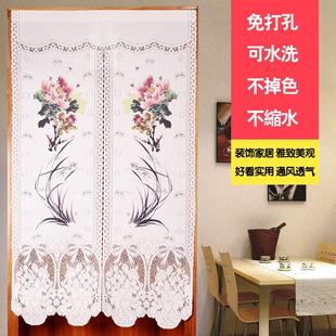家用针织镂空门帘免打孔隔断布艺帘房间卧室卫生间装 送杆中式 饰帘