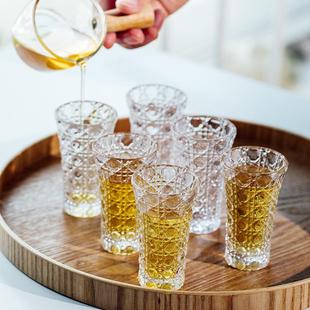 家用一口杯 浮雕加厚玻璃小酒杯白酒杯酒盅小号烈酒杯家用六只套装