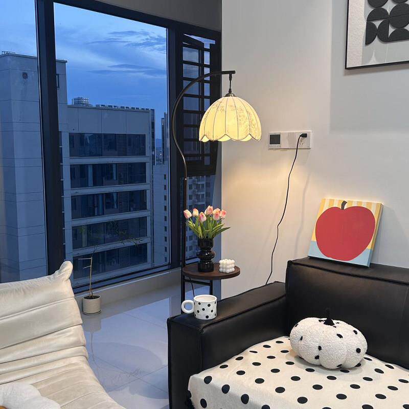 覆古风茶几落地灯客厅卧室沙发边几中古风置物架床头柜台灯一体