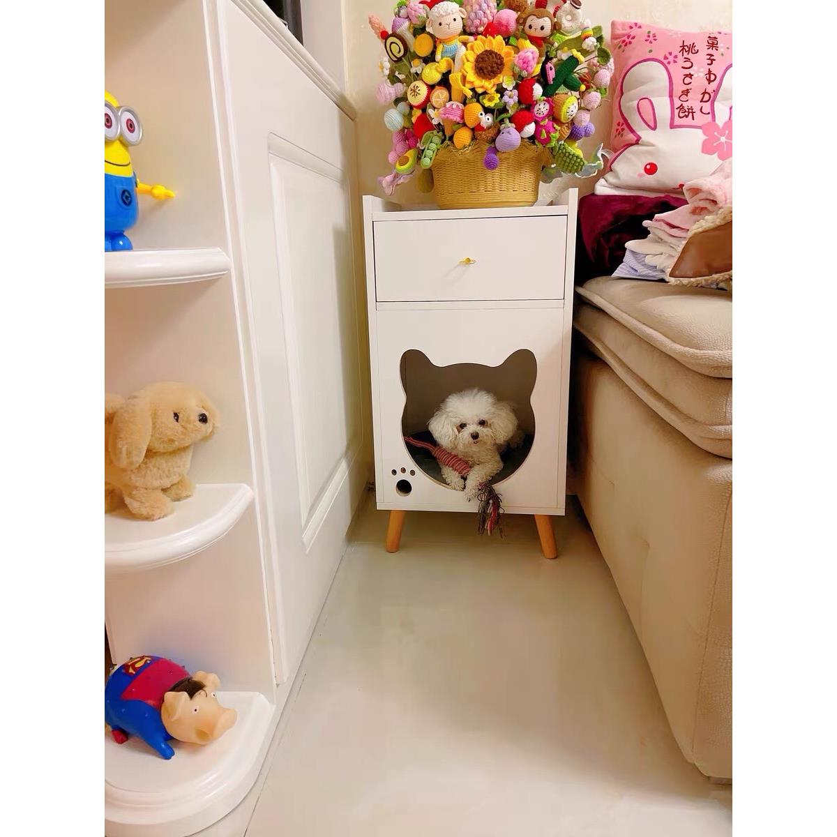 猫窝一体床头抽屉柜现代简约实木四季通用宠物沙发收纳储物边角柜