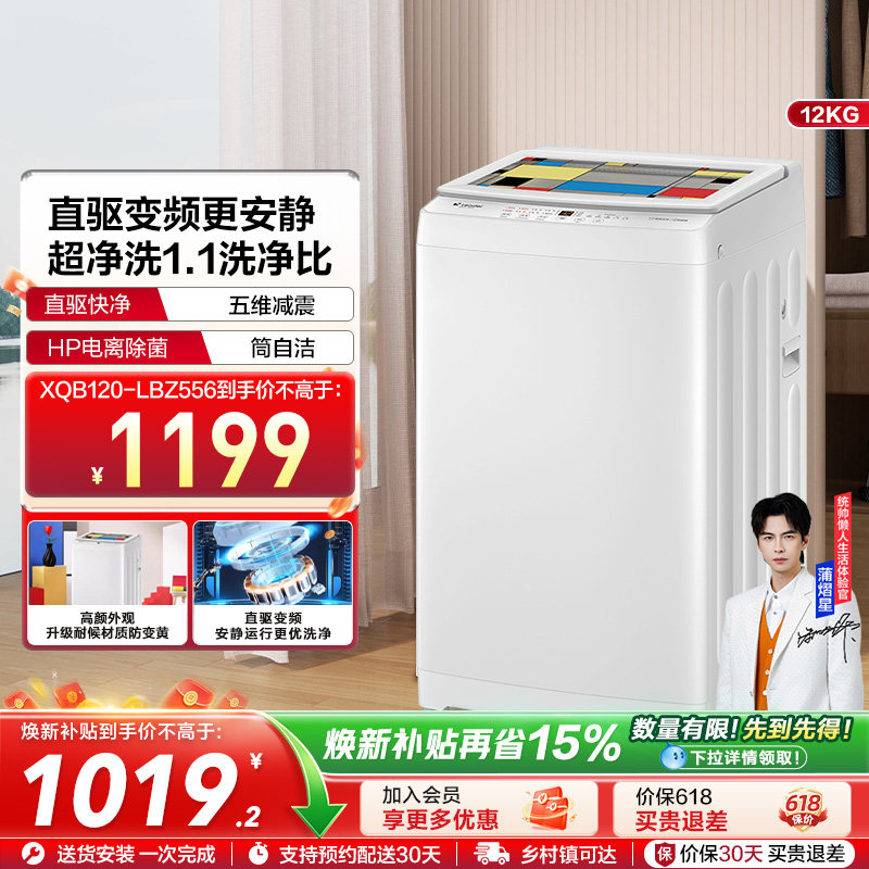 直驱变频海尔智家leader统帅防缠绕12kg租房波轮洗衣机全自动556