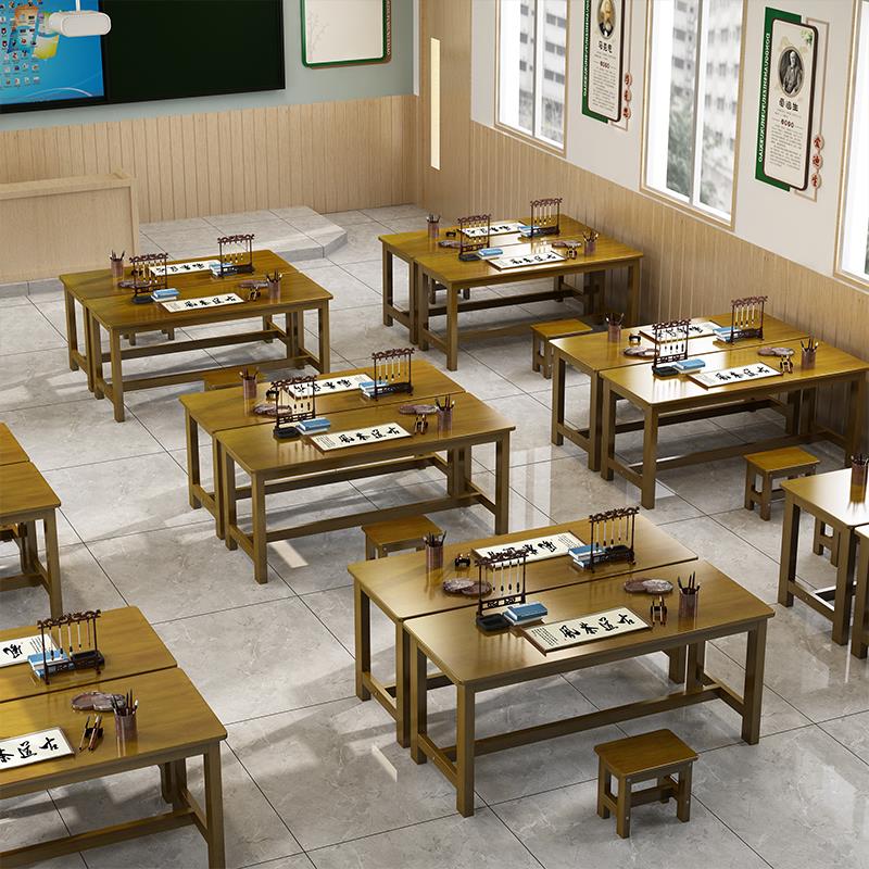 实木课桌椅培训辅导班学生学习桌儿童书法书画桌象棋五子棋下棋子