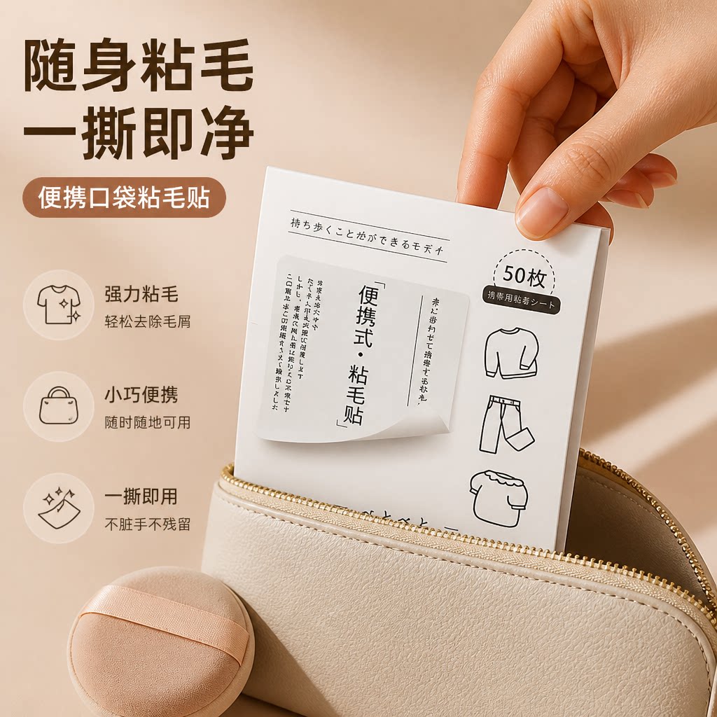 便携口袋粘毛贴迷你随身衣服