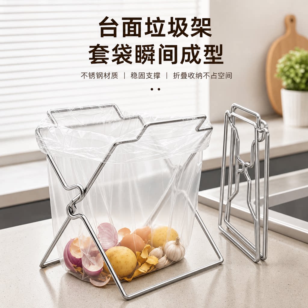 厨房不锈钢垃圾架桌面垃圾袋桶挂架收纳架神器台面塑料袋支撑架子