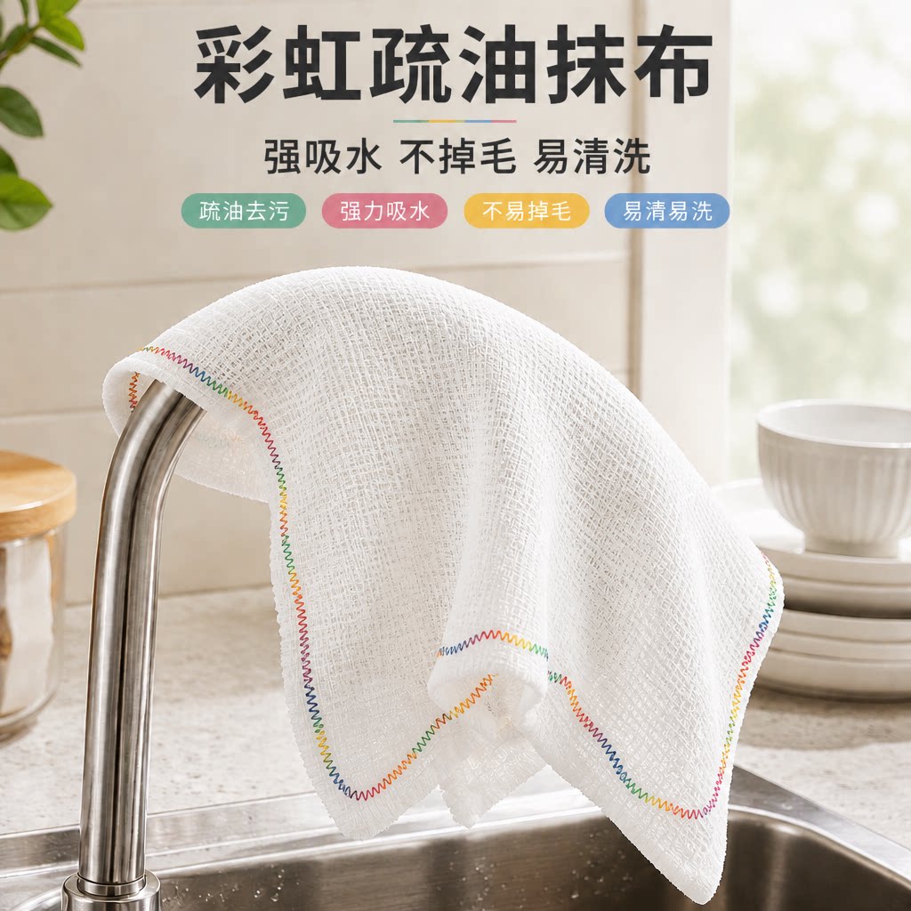彩虹疏油抹布不掉毛不沾油易清洗