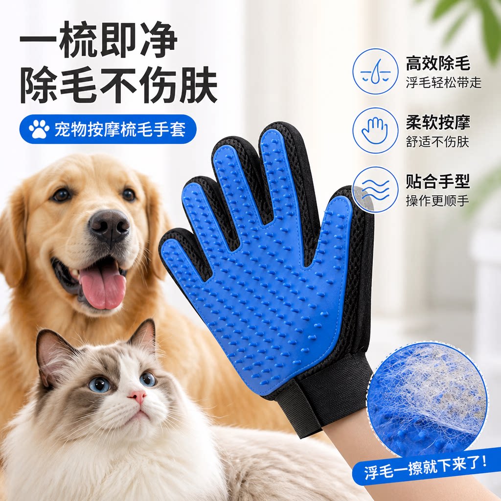 撸猫手套毛梳子除毛梳宠物清洁用品去除浮毛猫咪猫毛清理器