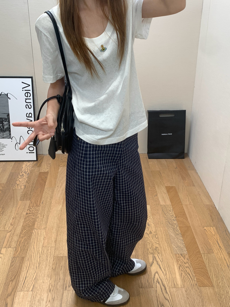 CH-海岛泡泡棉肌理裤2025年新款格子休闲裤女宽松显瘦百搭休闲裤