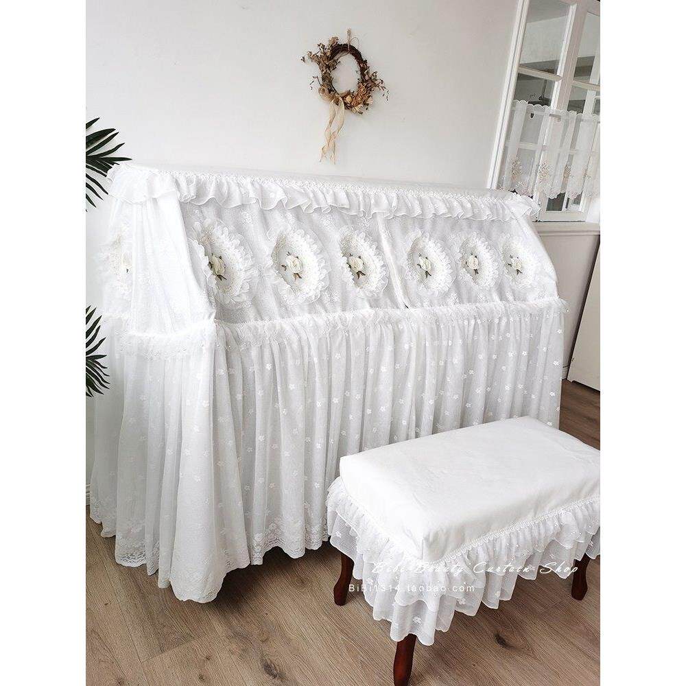 马小萌法式浪漫婚纱式重工女孩公主白色玫瑰花加厚防尘立式钢琴罩