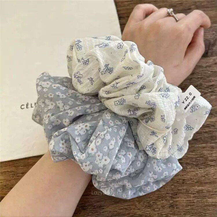 奶盐碎花~森系泡芙褶皱发圈女高弹扎头发饰肥肠圈ins博主同款头饰图片