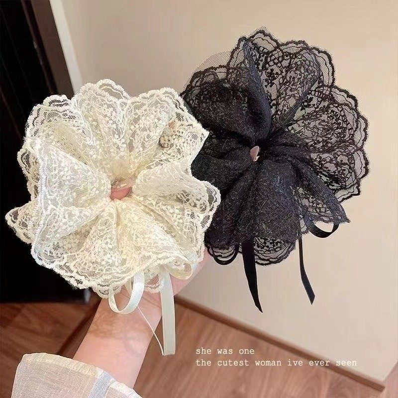 芭蕾风蕾丝抽绳猪大肠发圈女头绳韩系慵懒风超大肥肠马尾发绳发饰图片