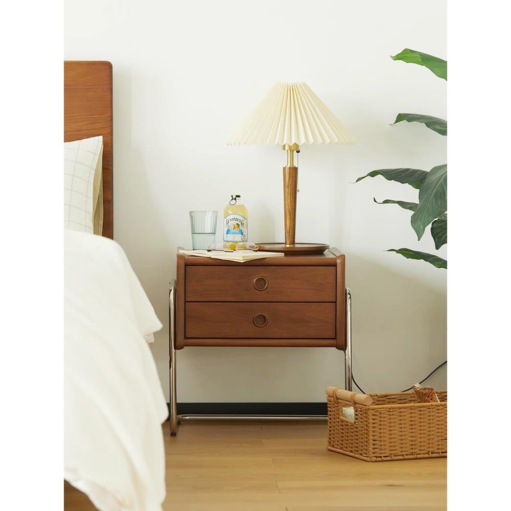 实木床头柜中古风小柜子卧室边柜黄杨木床头柜覆古简约收纳置物柜