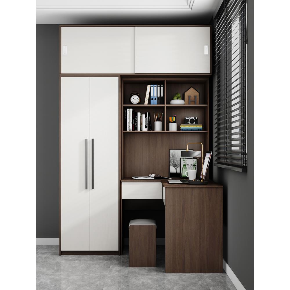 家用转角衣柜书桌一体组合L型连体电脑桌小户型拐角写字台学习桌