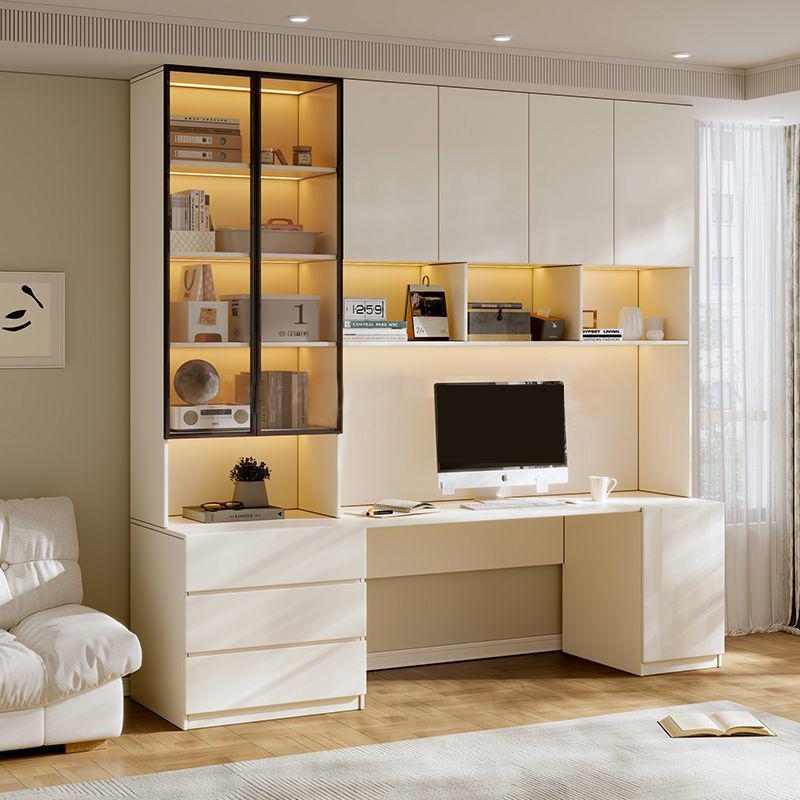 定制玻璃实木欧松板办公桌电脑桌一体家用书柜架现代简约学习桌