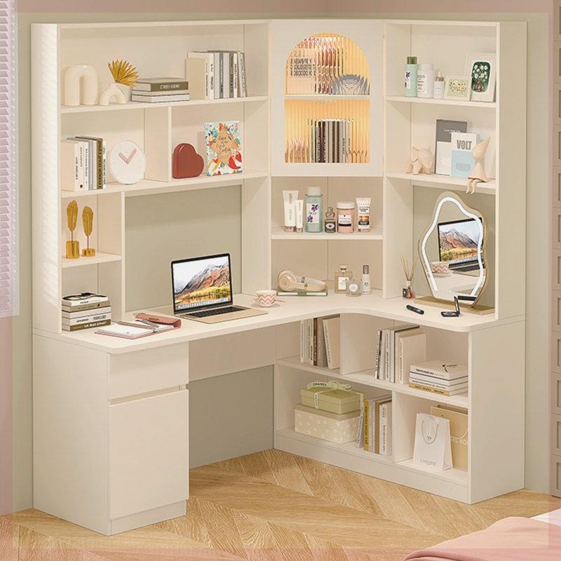 法式转角书桌书架一体连体定制家用卧室台式学习桌电脑桌书柜组合