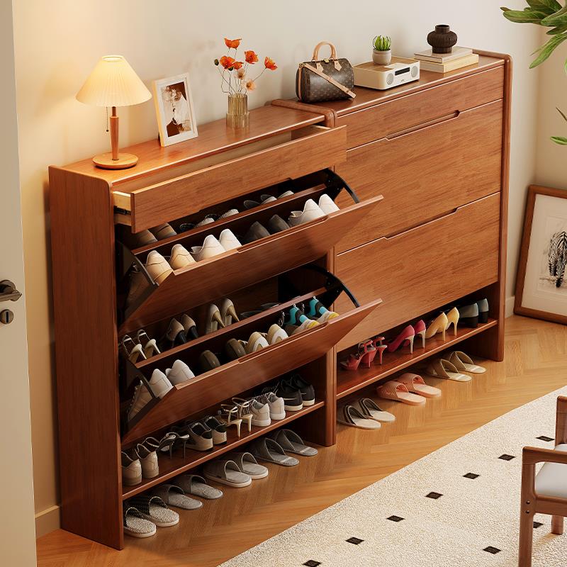 实木鞋柜家用门口超薄翻斗式现代简约门厅柜大容量小户型储物鞋架