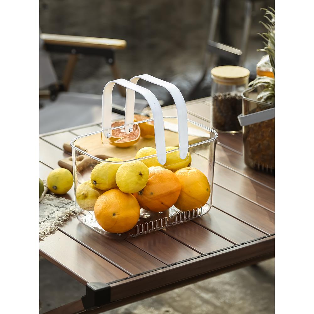 轻奢透明手提篮ins风篮子户外露营野餐水果篮果盘客厅收纳筐塑料