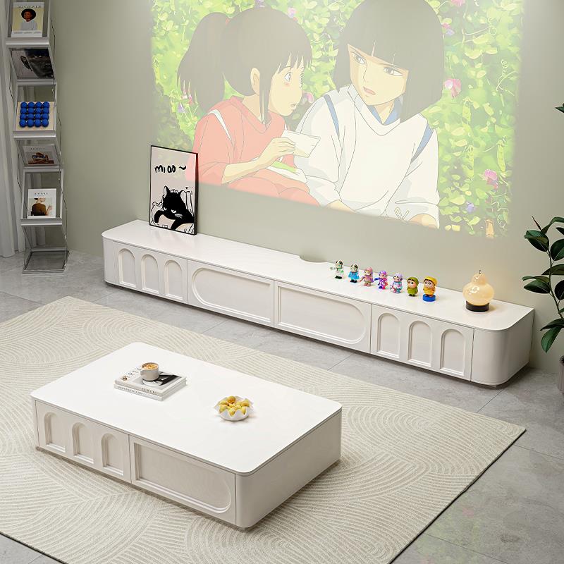 法式奶油风电视柜茶几组合全实木白色烤漆客厅家用整装靠墙落地柜