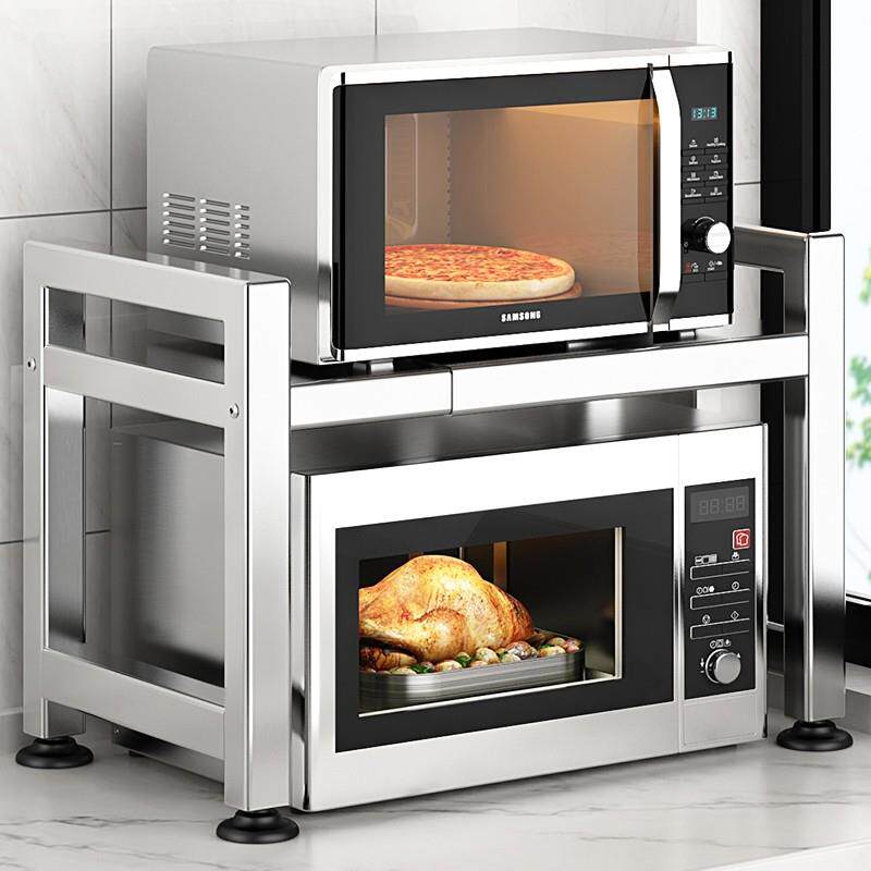 304不锈钢厨房置物架微波炉架子家用双层台面电饭锅收纳烤箱支架