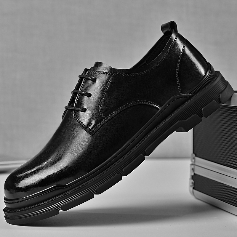 莆田萬大東真皮厚底德比鞋男商务正装皮鞋黑色系带大头鞋高级感鞋
