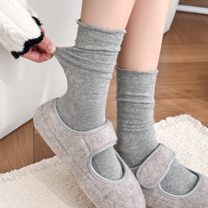 灰色小腿袜子女款长筒袜纯棉中筒