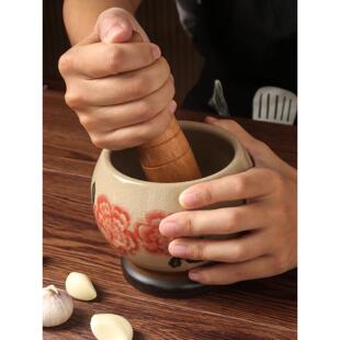 冰裂釉陶瓷蒜臼研磨器手动厨房复古擂辣椒擂钵蒜泥捣蒜捣药器家用