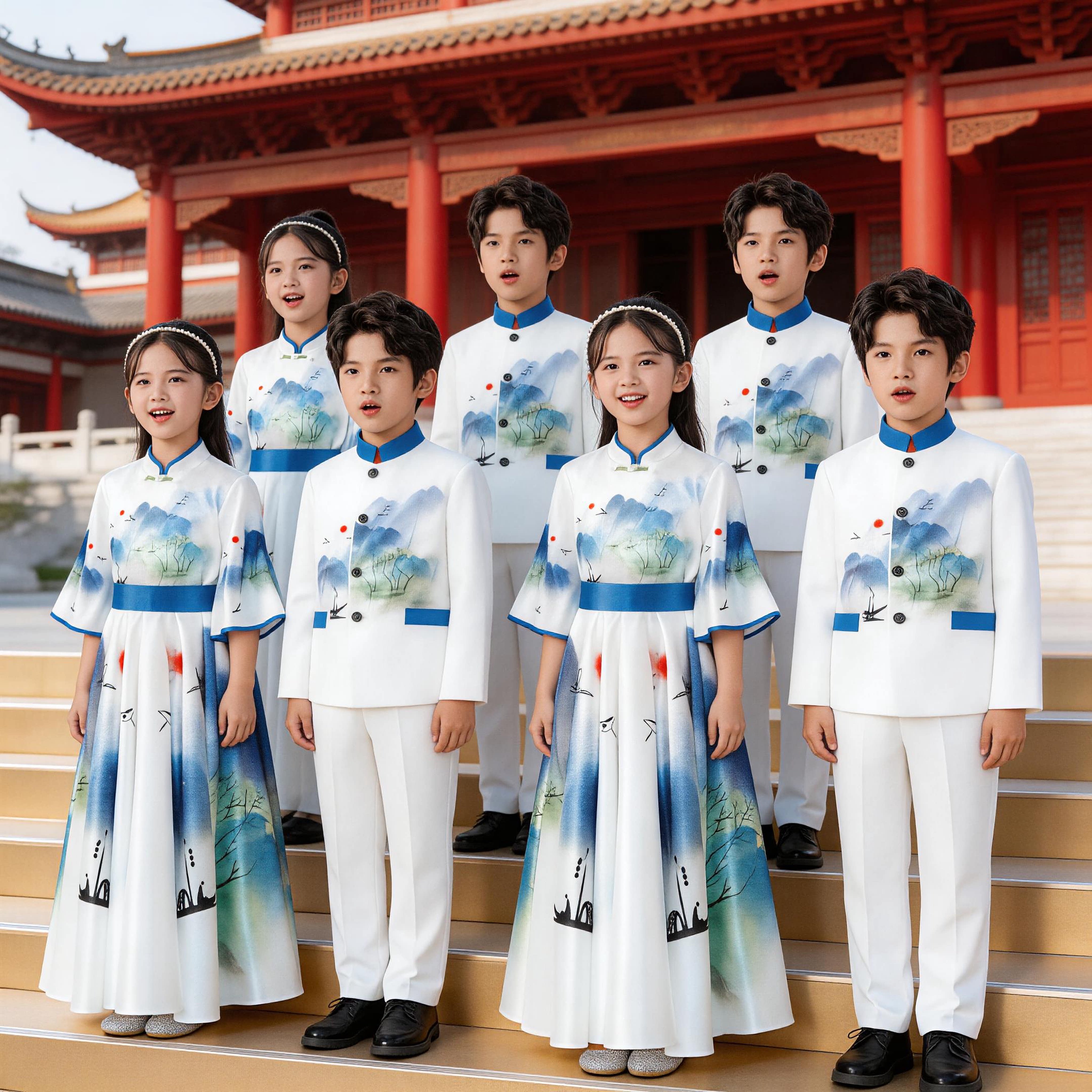 中国风中小学生合唱朗诵演出服