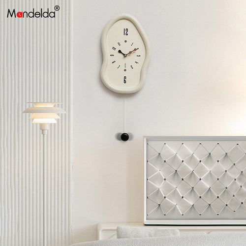 Mndeld免打孔奶油风钟表挂钟客厅现代家用艺术大气创意时钟