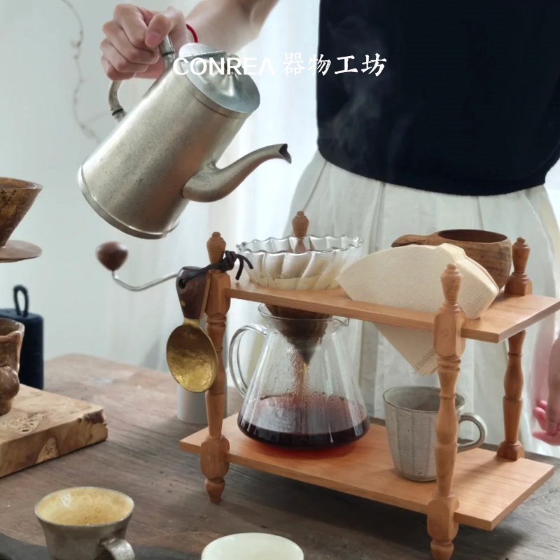 传统木艺手工胡桃木短黄铜咖啡豆定量勺子称量精致计量勺