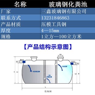 玻璃钢化粪池三格隔油池立方米加厚沼气池家用排污化粪池