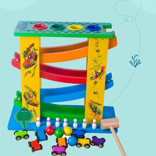 飞车四层天梯滑翔车轨道滑梯车木制益智儿童惯性滑行车