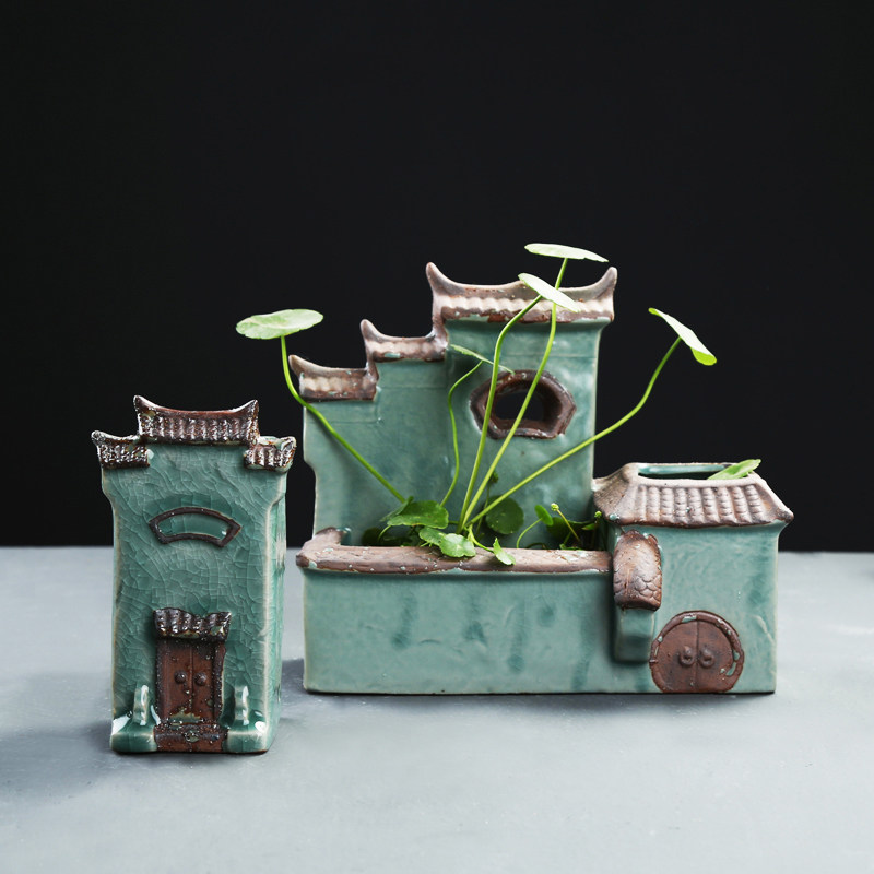 铜钱草绿萝水培花盆多功能无孔小摆件陶瓷摆件水养容器鱼缸造景盆