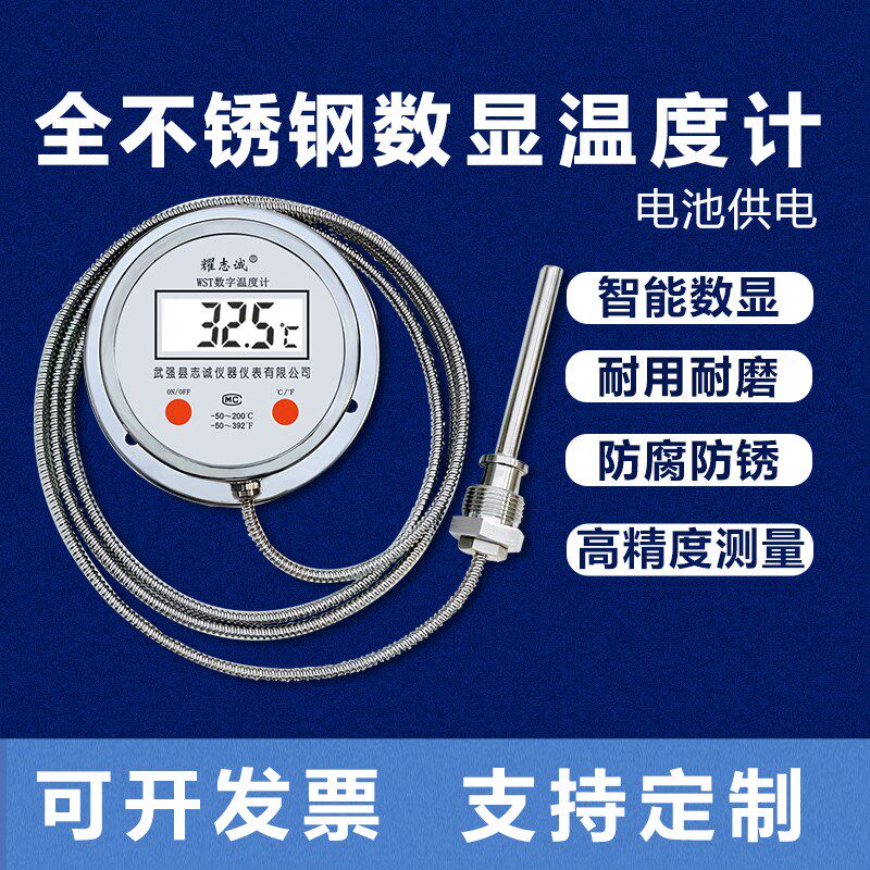 数显温度计不锈钢测海水熬糖屠宰温度计工业用耐高温耐酸碱测温仪