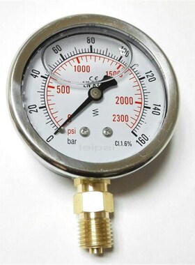耐震压力表 cl.1.6% 立式 2300psi 160bar 直径62-68mm 牙m14x1.5