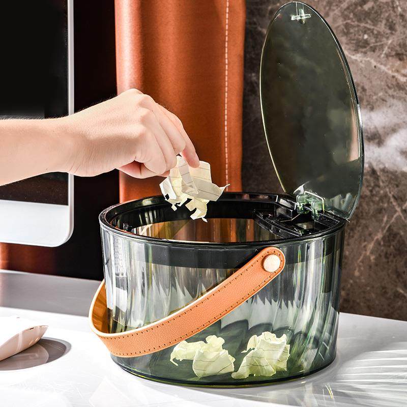 桌面垃圾桶可爱创意按压高颜值小号家用迷你透明废纸