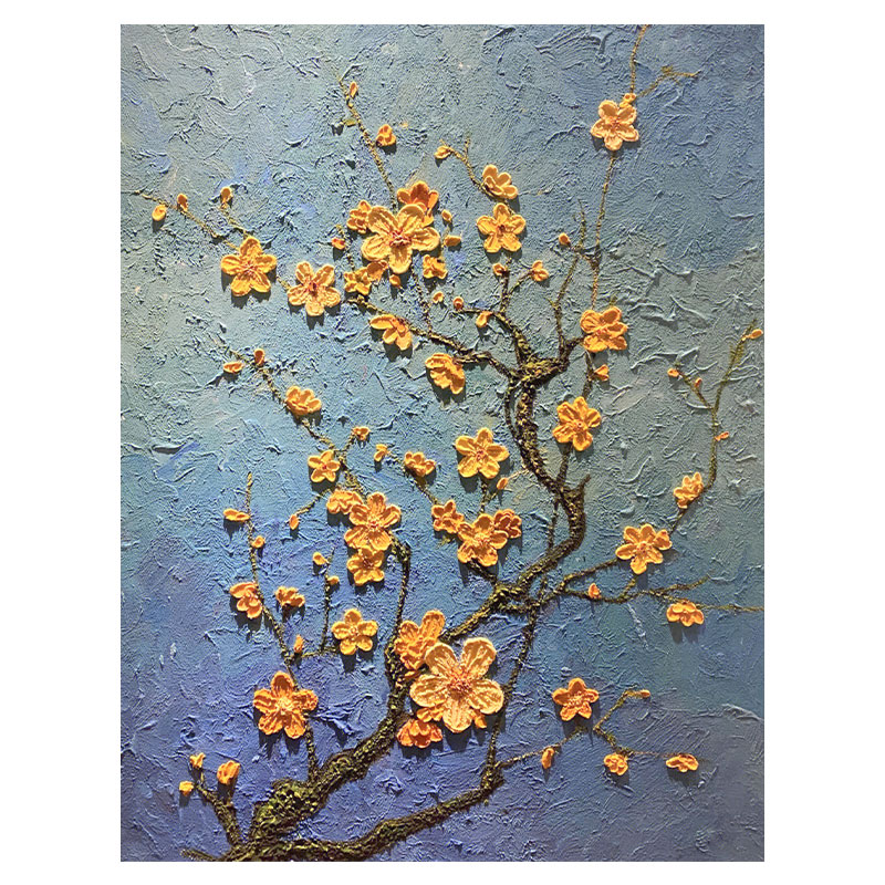 黄色立体梅花纯手绘油画花卉植物沙发背景墙客厅装饰画玄关肌理画图片