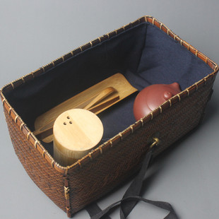 竹子手工编织收纳包家用竹编篮子茶具置物篮茶道零配工艺品 新品