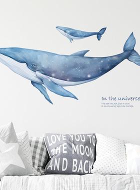 新款 蓝色卡通鲸鱼墙贴卧室客厅电视背景墙浴室装饰贴纸ZC9263