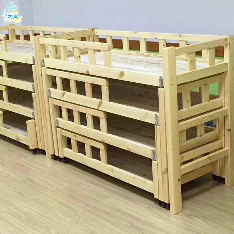 幼儿园实木高低床上下铺双人四人推拉床儿童午休抽屉式带护栏木制