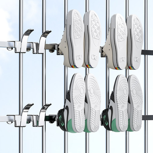 阳台防盗窗护栏杆卡夹式晒鞋架