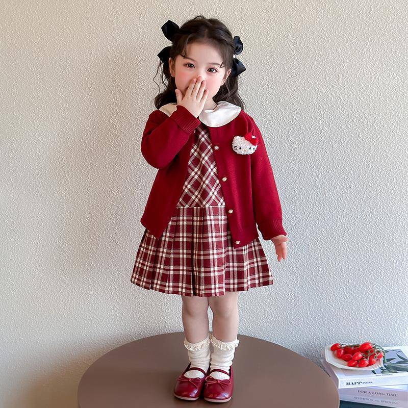 女童连衣裙秋装2025新款洋气儿童针织开衫公主裙宝宝周岁礼服春秋
