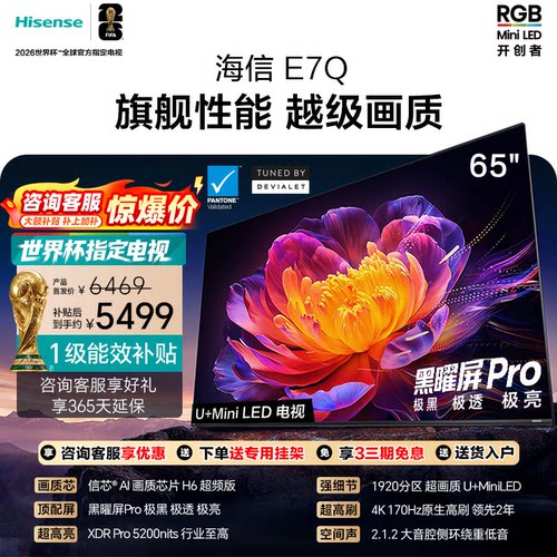海信电视E7Q 65英寸 信芯芯片H6超频 黑曜屏Pro 5200nits 电视E7N