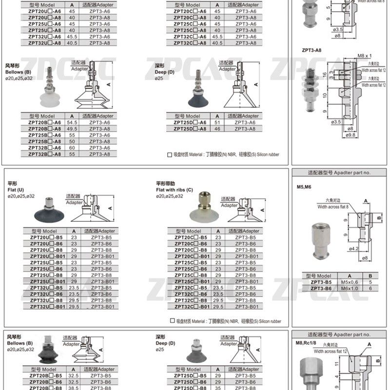 SMC型防静电真空吸盘吸杆ZPT10 13 16 20 25 32 UGN-A5 A6 A8 A01