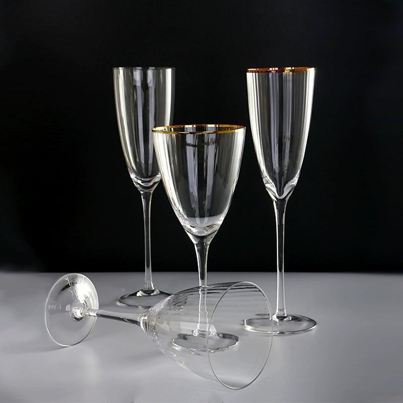 现简竖红酒杯 金边香槟杯 竖纹高脚杯条纹高脚代杯 约竖纹水杯图片