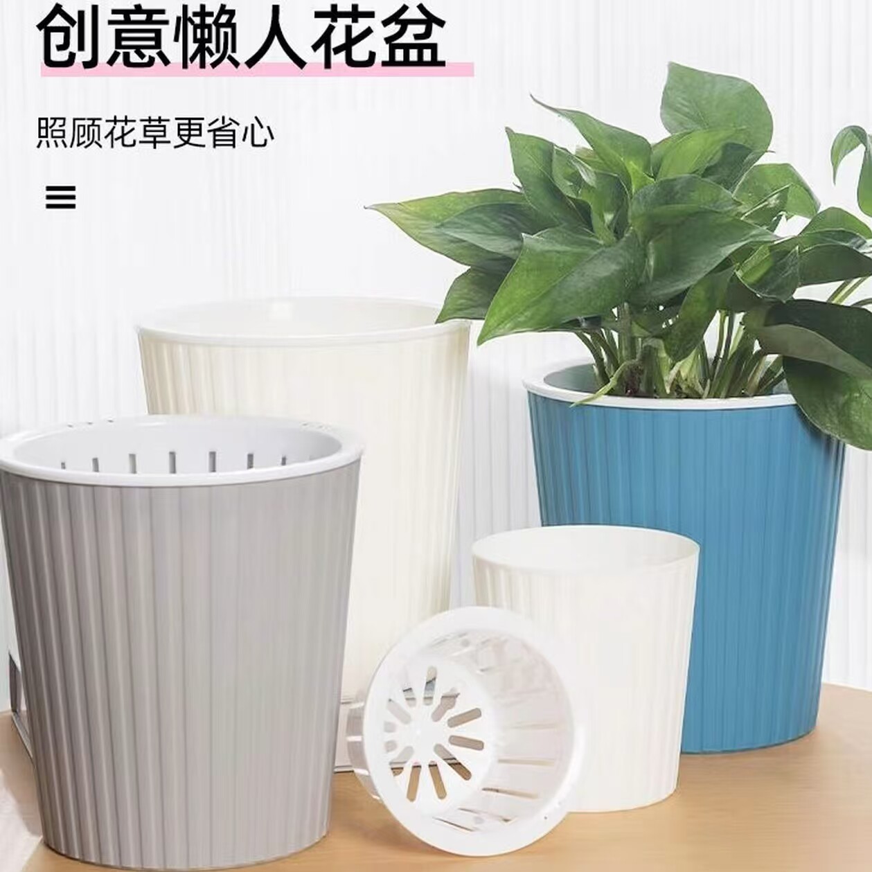 懒人花盆自动吸水家用塑料轻奢高级感水培绿萝多肉大绿箩盆栽耐用