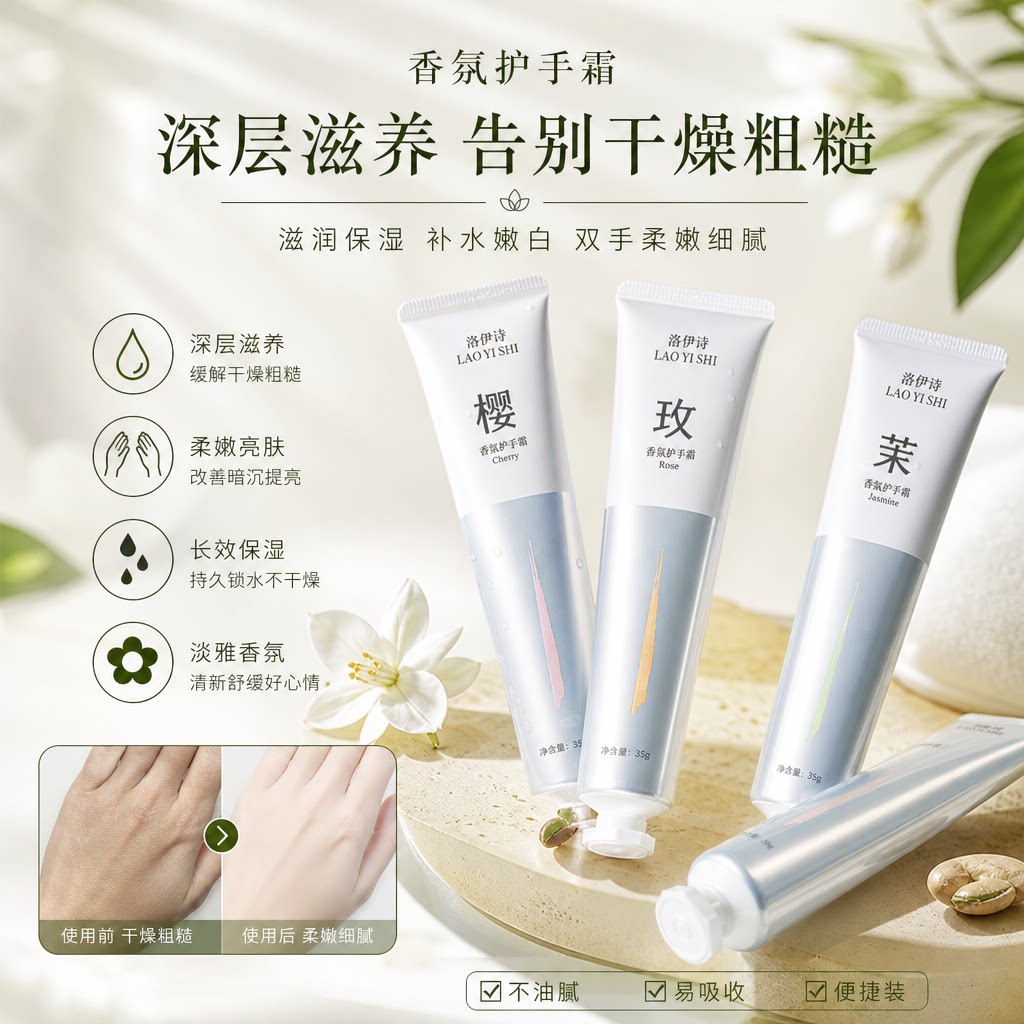香氛护手霜滋润保湿补水嫩白手部精华防干裂干纹不油腻便捷装正品