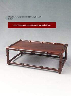 紫光檀实木雕长方竹节盆景古玩木雕摆件茶壶花瓶佛像古玩木托底座