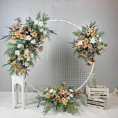 森系婚庆道具铁艺网格屏风圆环婚礼现场布置拱门舞台背景装 饰摆件